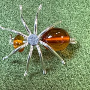 Vintage Small Sterling Silver & Amber
Spider Brooch 925 Sterling